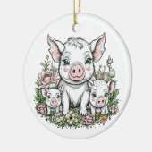 Schattigee Mama Varkens en Biggen in Bloemen Keramisch Ornament (Links)
