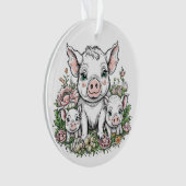 Schattigee Mama Varkens en Biggen in Bloemen Ornament (voorkant)