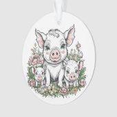 Schattigee Mama Varkens en Biggen in Bloemen Ornament (voorkant)