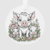 Schattigee Mama Varkens en Biggen in Bloemen Ornament (voorkant)