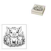 Schattigee Mama Varkens en Biggen in Bloemen Rubberstempel (Gestempeld)