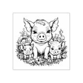 Schattigee Mama Varkens en Biggen in Bloemen Rubberstempel (Afrduk)