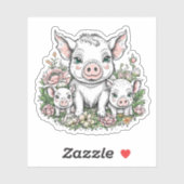 Schattigee Mama Varkens en Biggen in Bloemen Sticker (Vel)