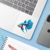 Schattigee man bèta vis Cartoon karakter Sticker (Laptop met iPhone)