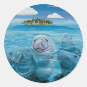 Schattigee Manatee Glossy Stickers Rond (Voorkant)