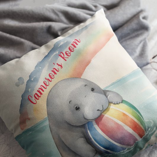 Schattigee Manatee Rainbow gepersonaliseerd Kussen