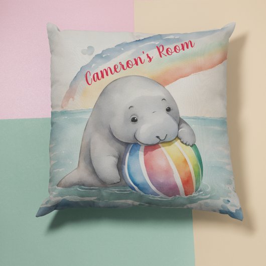 Schattigee Manatee Rainbow gepersonaliseerd Kussen