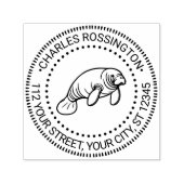 Schattigee Manatee Zee Koe #2 Ronde Naam Retouradr Zelfinktende Stempel (Design)
