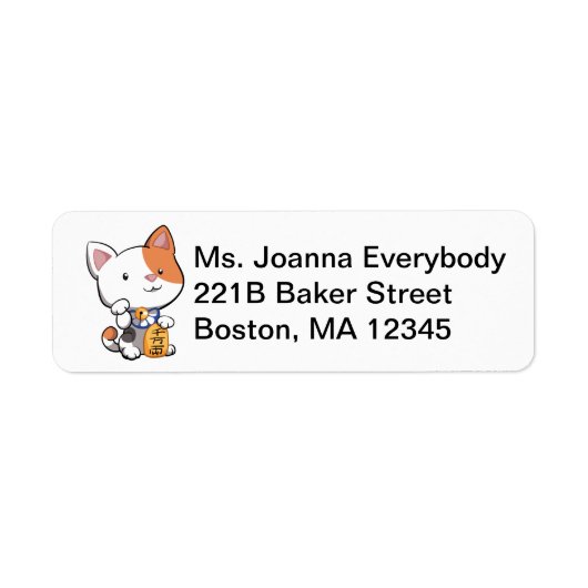 Schattigee Maneki Neko (Lucky Beckoning Cat) Etiket (Voorkant)