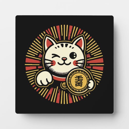 Schattigee  Maneki Neko Lucky Cat, Succes Geld Fotoplaat (Voorkant)