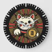 Schattigee  Maneki Neko Lucky Cat, Succes Geld Grote Klok (Voorkant)