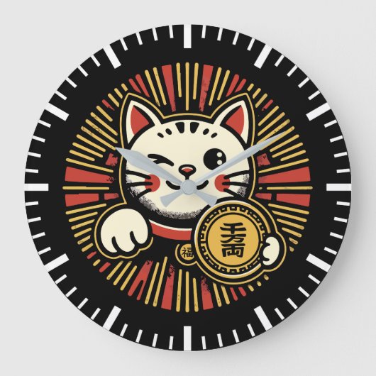 Schattigee  Maneki Neko Lucky Cat, Succes Geld Grote Klok (Voorkant)