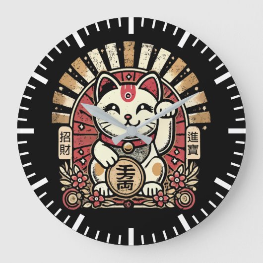Schattigee  Maneki Neko Lucky Cat, Succes Geld Grote Klok (Voorkant)