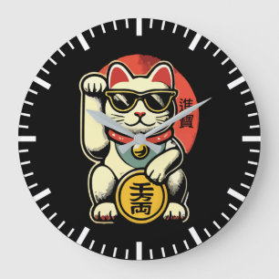 Schattigee  Maneki Neko Lucky Cat, Succes Geld Grote Klok