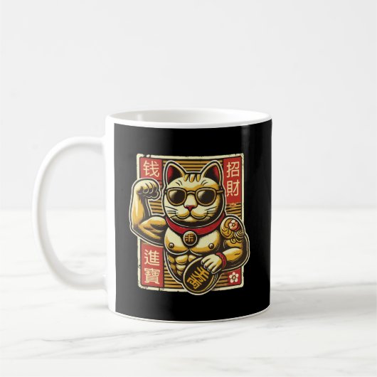 Schattigee Maneki Neko Lucky Cat, Succes Geld Koffiemok (Links)