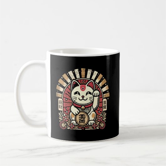 Schattigee Maneki Neko Lucky Cat, Succes Geld Koffiemok (Links)