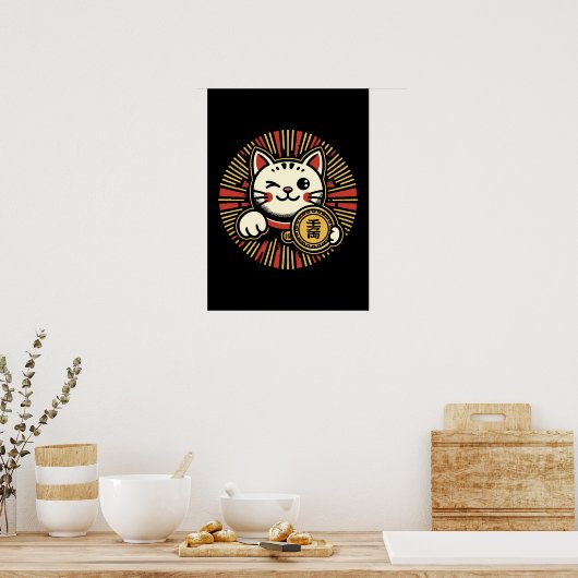Schattigee  Maneki Neko Lucky Cat, Succes Geld Poster (Keuken)