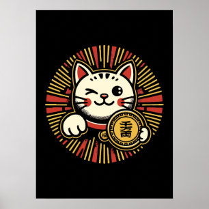 Schattigee  Maneki Neko Lucky Cat, Succes Geld Poster