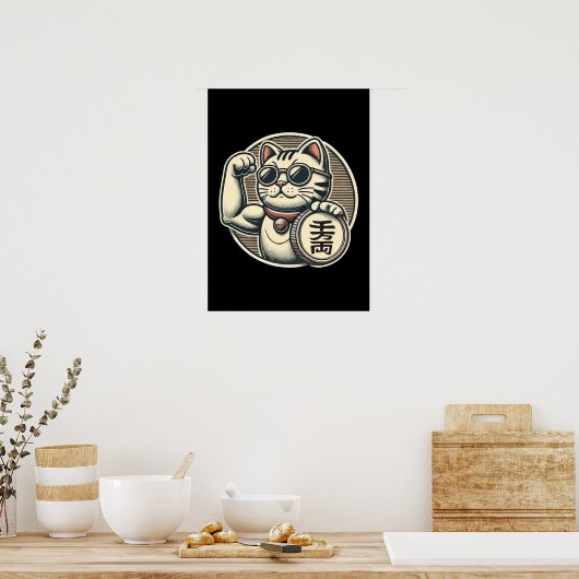 Schattigee  Maneki Neko Lucky Cat, Succes Geld Poster (Keuken)