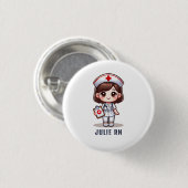 Schattigee Manga Brunette Verpleegster Karikatuur Ronde Button 3,2 Cm (Voorkant /achterkant)