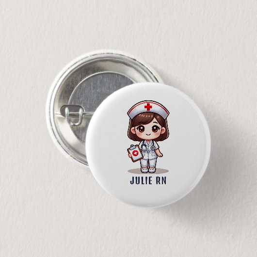 Schattigee Manga Brunette Verpleegster Karikatuur  Ronde Button 3,2 Cm (Voorkant /achterkant)