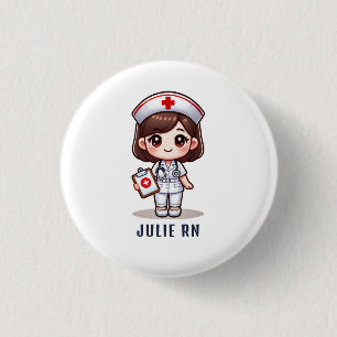 Schattigee Manga Brunette Verpleegster Karikatuur Ronde Button 3,2 Cm