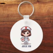Schattigee Manga Brunette Verpleegster Karikatuur  Sleutelhanger (Voorkant)