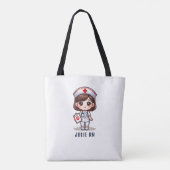 Schattigee Manga Brunette Verpleegster Karikatuur  Tote Bag (Achterkant)