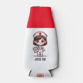 Schattigee Manga Nurse Brunette Brown Eyes Custom Flesjeskoeler (Voorkant)