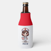 Schattigee Manga Nurse Brunette Brown Eyes Custom Flesjeskoeler (Fles Voorkant)