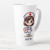 Schattigee Manga Nurse Brunette Brown Eyes Custom Latte Mok (Rechterhoek)