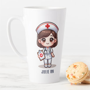 Schattigee Manga Nurse Brunette Brown Eyes Custom Latte Mok