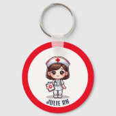 Schattigee Manga Nurse Brunette Karikatuur Custom Sleutelhanger (Achterkant)