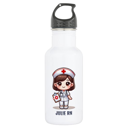 Schattigee Manga Nurse met bruin haar gepersonalis Waterfles (Voorkant)