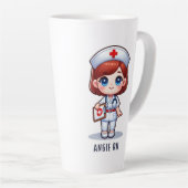 Schattigee Manga Nurse Redhead Blue Eyes Custom Latte Mok (Rechterhoek)