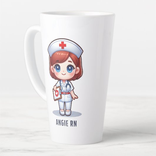 Schattigee Manga Nurse Redhead Blue Eyes Custom Latte Mok (Linkerhoek)