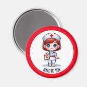 Schattigee Manga Nurse Redhead Blue Eyes Custom Magneet (Voorkant / Achterkant)