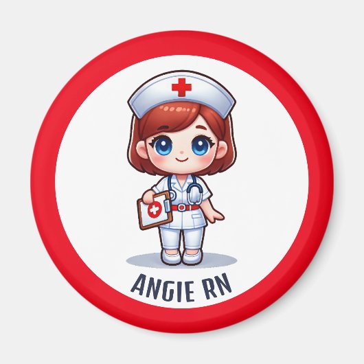 Schattigee Manga Nurse Redhead Blue Eyes Custom Magneet (Voorkant)