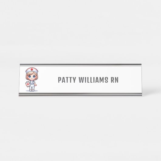 Schattigee manga verpleegkundige met blond haar ge bureau naambordje (Voorkant)