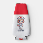 Schattigee Manga Verpleegster met Blond Haar Blauw Flesjeskoeler (Voorkant)