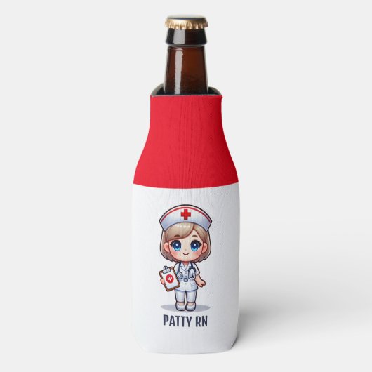 Schattigee Manga Verpleegster met Blond Haar Blauw Flesjeskoeler (Fles Voorkant)