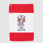 Schattigee Manga Verpleegster met Blond Haar Blauw Golfhanddoek (Voorkant)