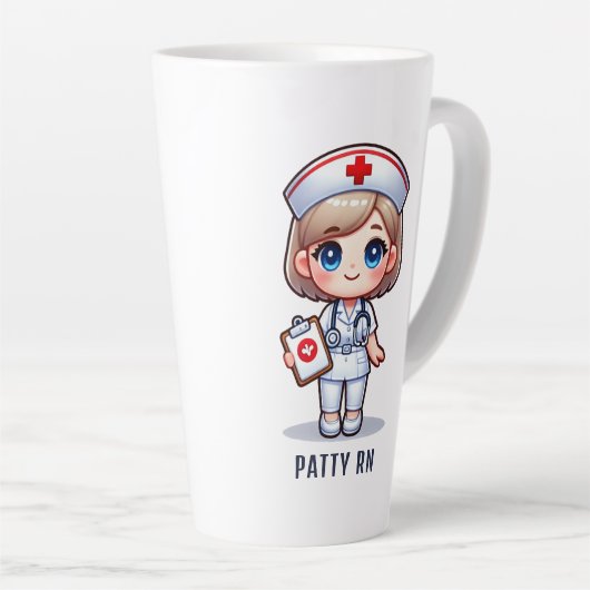 Schattigee Manga Verpleegster met Blond Haar Blauw Latte Mok (Rechterhoek)