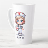 Schattigee Manga Verpleegster met Blond Haar Blauw Latte Mok (Linkerhoek)