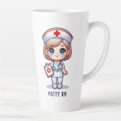 Schattigee Manga Verpleegster met Blond Haar Blauw Latte Mok (Rechts)