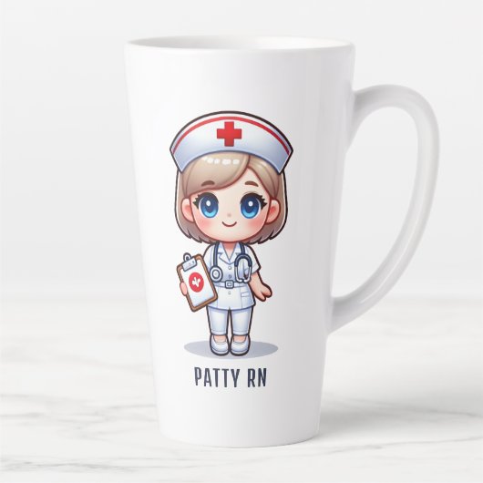 Schattigee Manga Verpleegster met Blond Haar Blauw Latte Mok (Rechts)