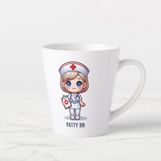 Schattigee Manga Verpleegster met Blond Haar Blauw Latte Mok (Rechts)