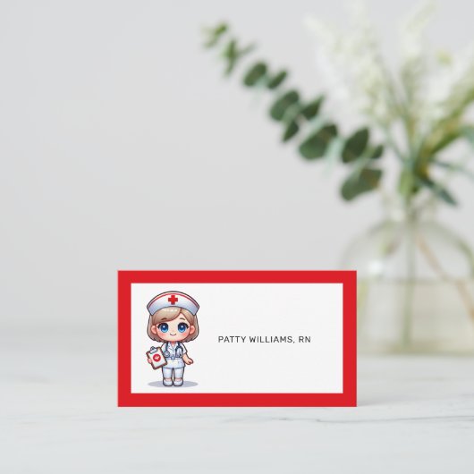 Schattigee Manga Verpleegster met Blond Haar QR Co Visitekaartje (Staand voorkant)