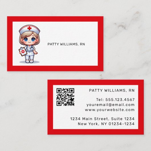 Schattigee Manga Verpleegster met Blond Haar QR Co Visitekaartje (Voorkant / Achterkant)