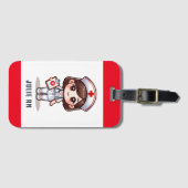 Schattigee Manga Verpleegster met Bruin Haar Bruin Bagagelabel (Voorkant (horizontaal))